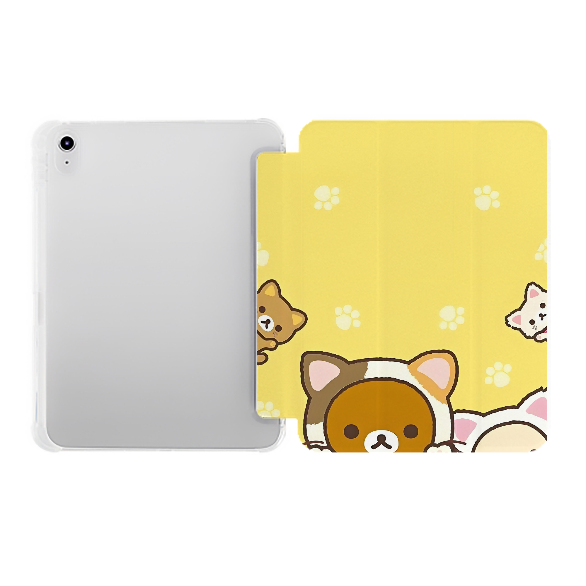 （画像用） リラックマ リラックマ キイロイトリ Rilakkuma Korilakkuma Kiiroitori IPad ケース ペン収納付き 三つ折りスタンド PUレザー×シリコン 対応機種9.5/10.5/10.9インチ